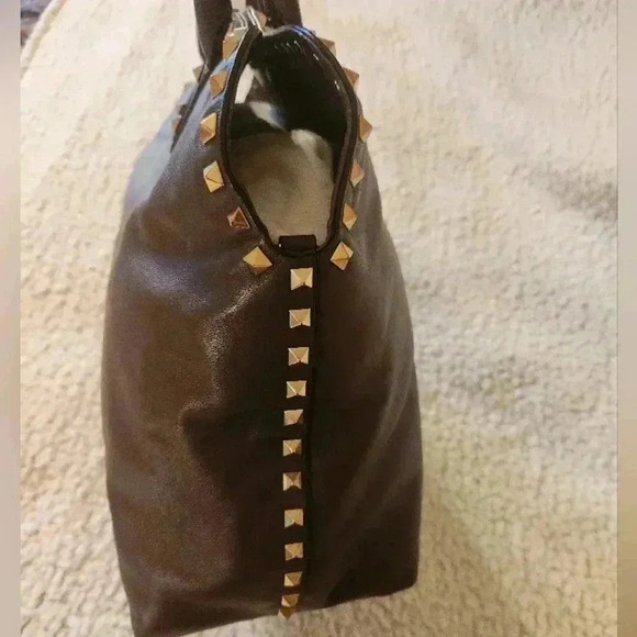 Valentino Garavani Brown Studded Satchel Tote Bag - Picture 3 of 16